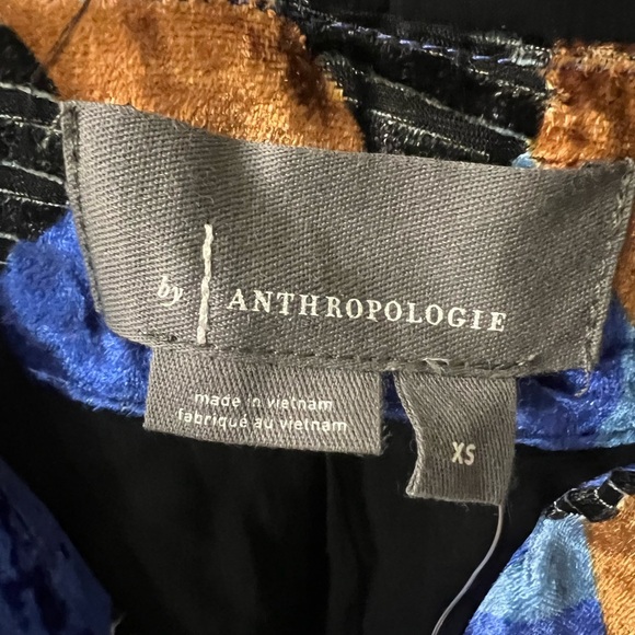 Anthropologie- Geometric Velvet Stylish Blue and Brown Dress - Picture 4 of 7